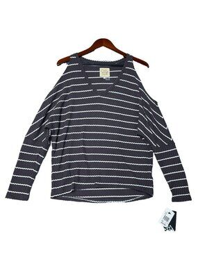 NWT Chasor Women's Cold Shoulder Striped Waffle Knit Top S Black & White i1829